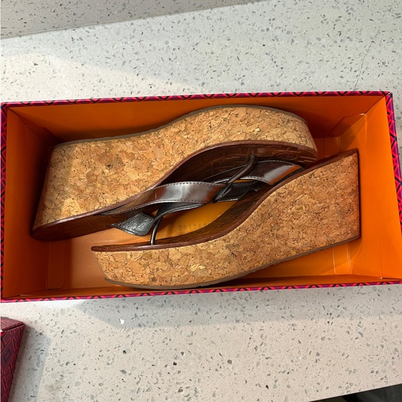 Tory Burch Thora Patent Leather Wedge Sandals - Picture 2 of 5